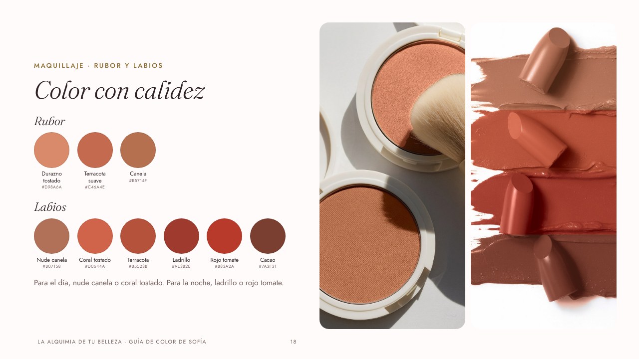 Página de la guía de color: rubor y labios