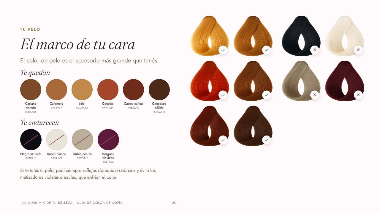 Página de la guía de color: color de pelo
